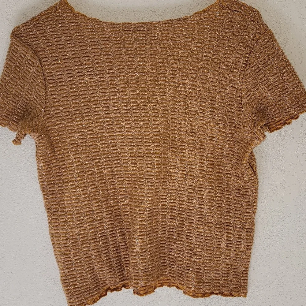 Zara Women's Textured Mustard Yellow Lightweight Sweater Gold threading Sz Med